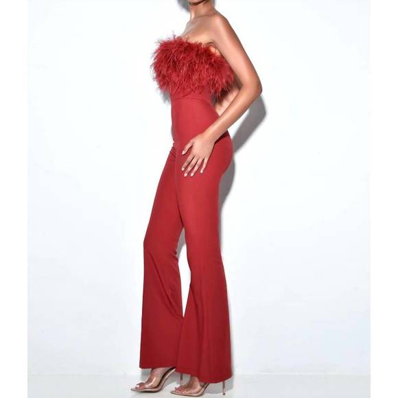 NEW MISS CIRCLE feather jumpsuit in red - Picture 2 of 3
